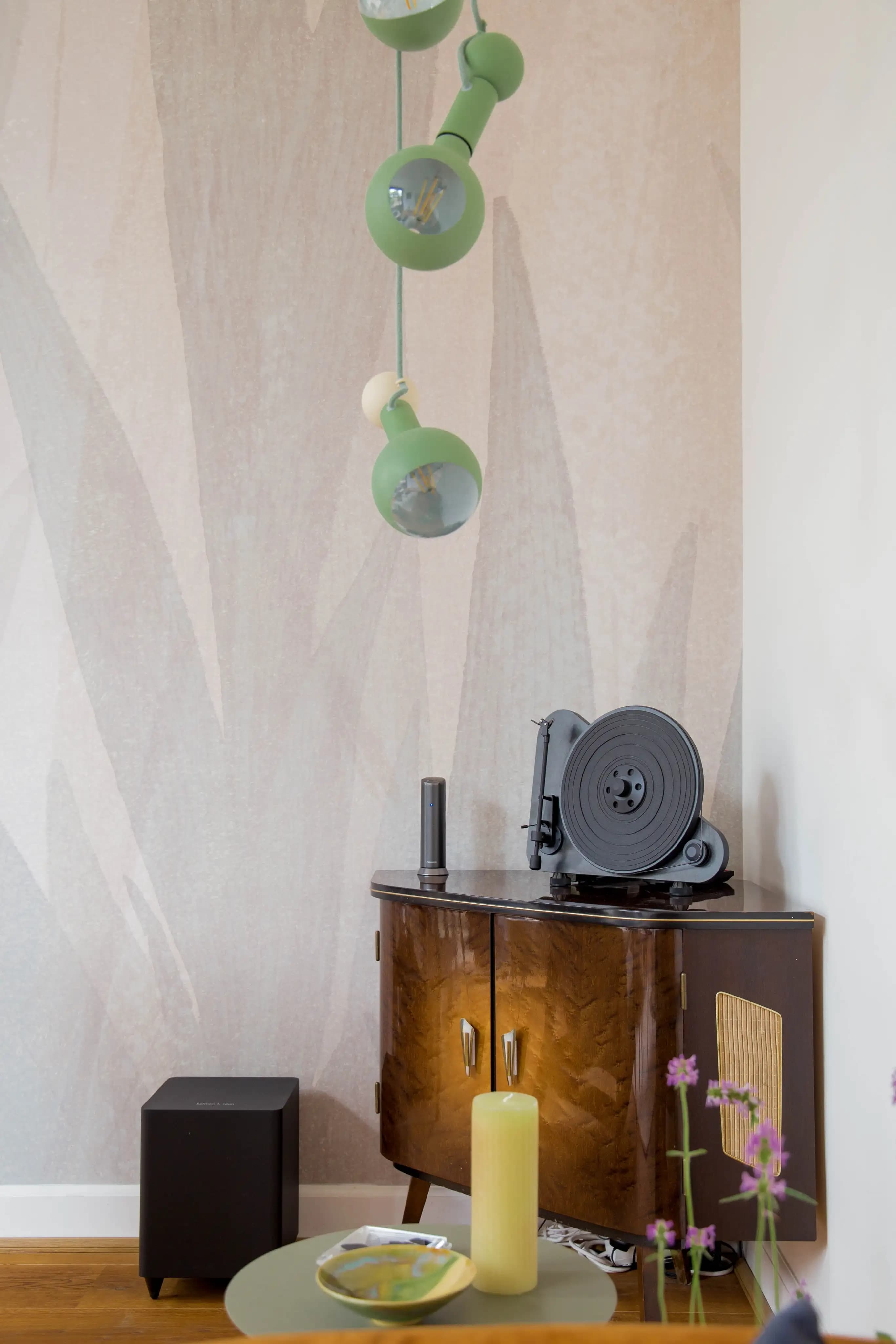 The Gentle Nest vintage cabinet and pendant lights